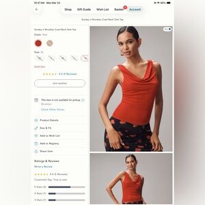 Sundays In Brooklyn by Anthropologie XL Red Cowl Neck Tank Top